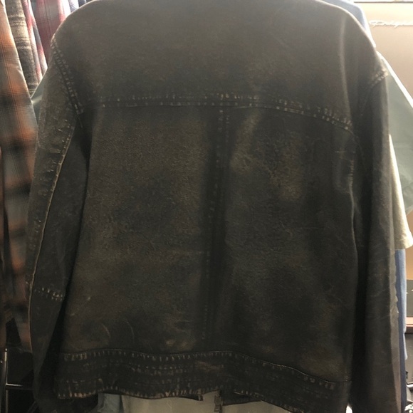 John Varvatos Brown Distressed Leather Bomber Jacket with Vintage Appeal - Picture 8 of 8